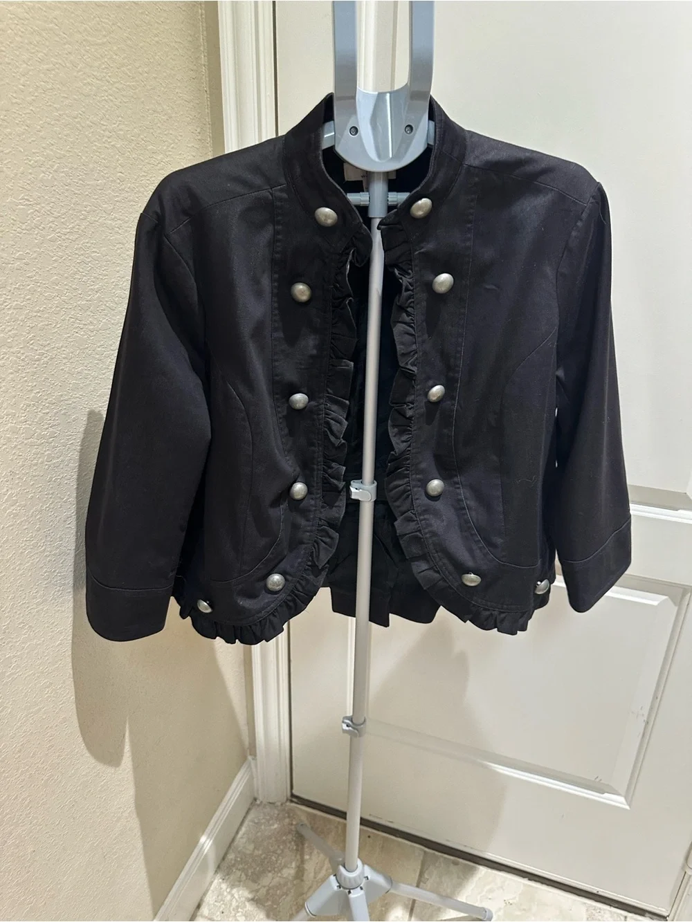 Women’s ' Black Ruffle-Trim Military-Style Jacket